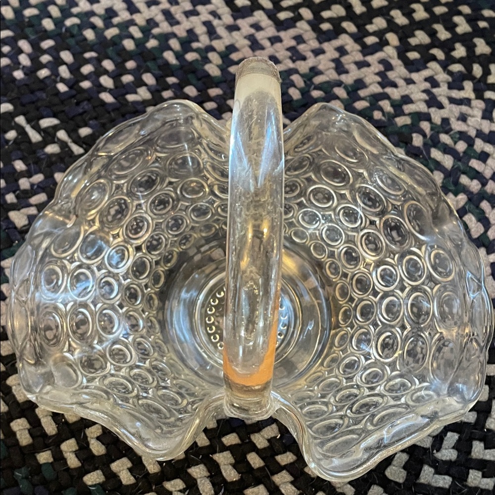 vintage Clear Glass Hobnail Basket Vase with Handle - Home Accents - Picture 10 of 10
